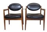 RARE Matching Pair of Vintage Black Leather Oval-Back Lounge Chairs by Jens Risom