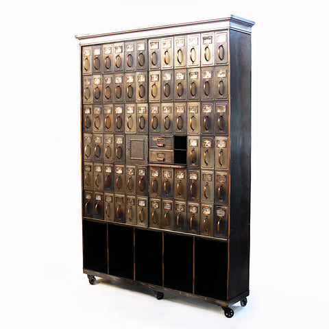 Monumental 1905 Vintage Industrial Raw Steel Court House File Cabinet Wall-Unit