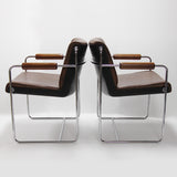 Rare Pair of Mid-Century Modern Fiberglass and Brown Leather Shell Lounge Chairs