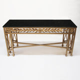 Vintage Neoclassical Gilded Golden Wrought Iron Marble-Top Console Table