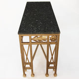 Vintage Neoclassical Gilded Golden Wrought Iron Marble-Top Console Table