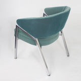 Rare Pair of 1970s Mid-Century Modern Teal Green and Chrome Side Arm Chairs