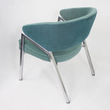 Rare Pair of 1970s Mid-Century Modern Teal Green and Chrome Side Arm Chairs