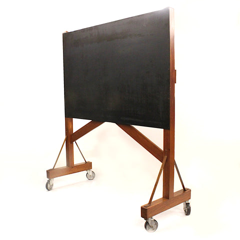Vintage 1940s Industrial Oak Magnetic Blackboard Chalkboard Idea Board on Wheels