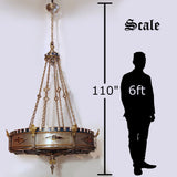 Monumental 50" Dia. Gothic Medieval Renaissance Revival Brass & Steel Chandelier