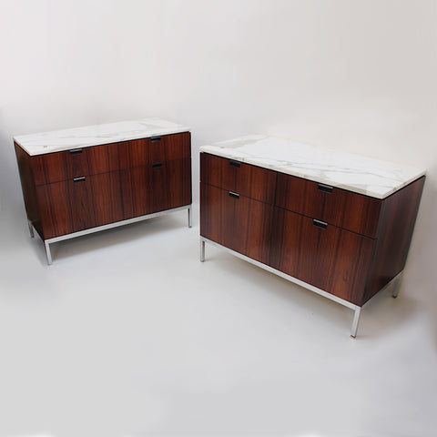 Pair of Vintage 1975 Marble-Top Rosewood Credenza Consoles by Florence Knoll