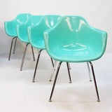 Set of 4 Mid-Century Modern Seafoam Green Fiberglass Shell Chairs by Krueger