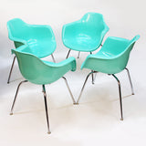 Set of 4 Mid-Century Modern Seafoam Green Fiberglass Shell Chairs by Krueger