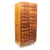 Large 1940s Industrial 24-Drawer Oak Cabinet on Wheels by Walrus Manufacturing